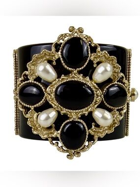 CHANEL BLACK RESIN GOLD PLATED CUFF BRACELET